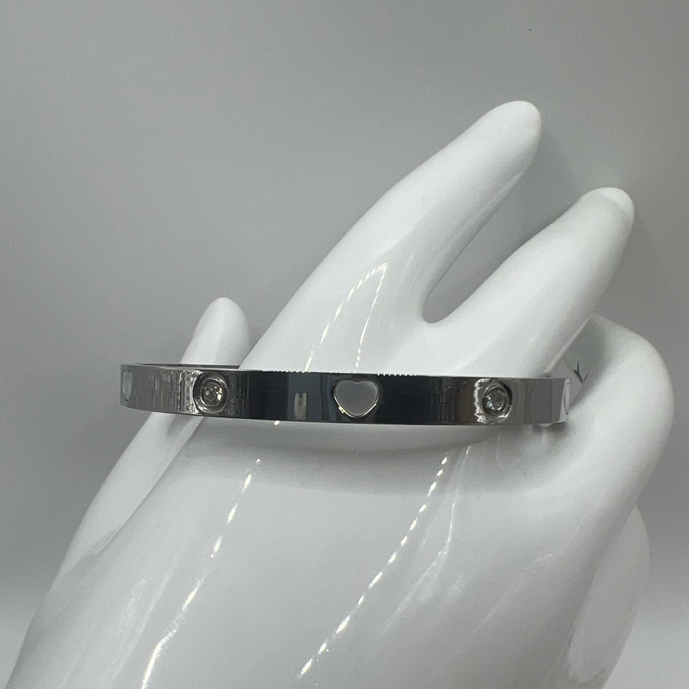 Silver Heart and Stone Bangle Bracelet - Picture 5 of 13